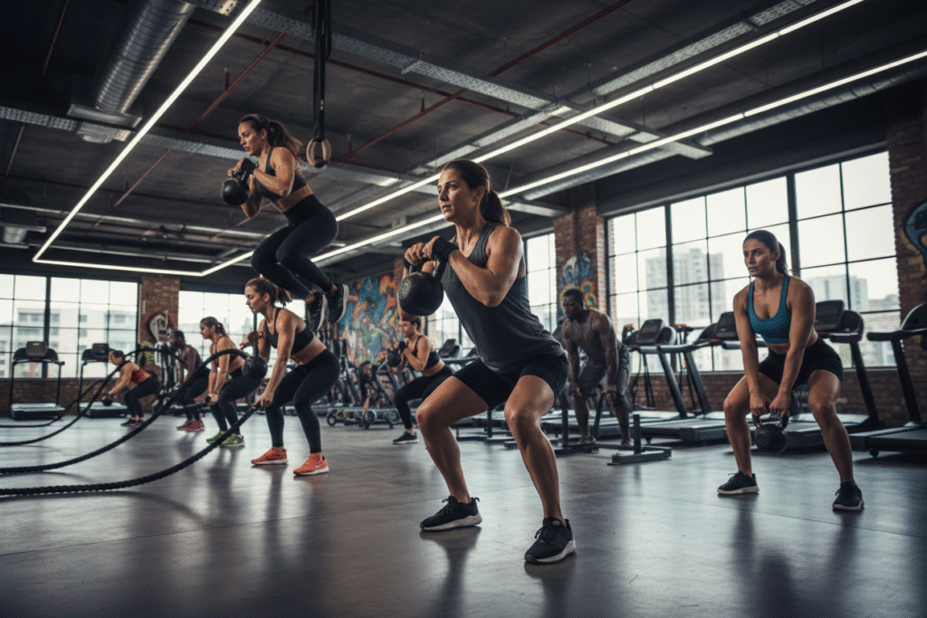 People doing strength training and HIIT workouts to burn fat and lose weight